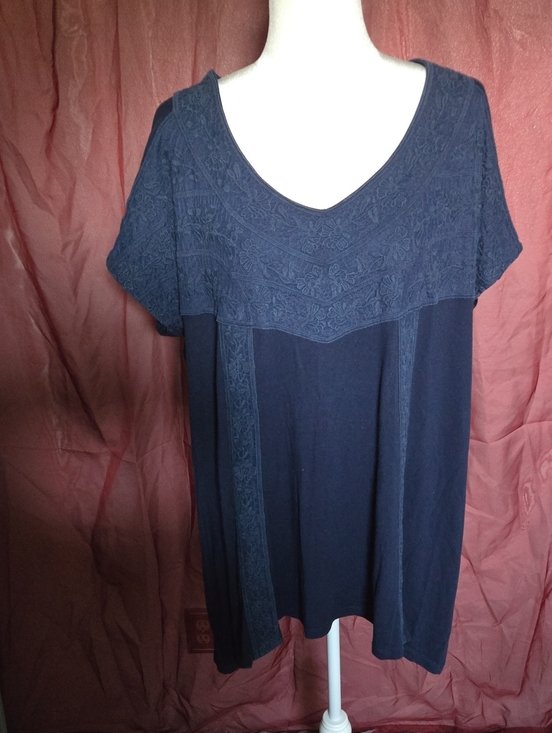 Roaman's Tops - Roaman's Navy Embroidered Scoop Neck Short-Sleeve Top